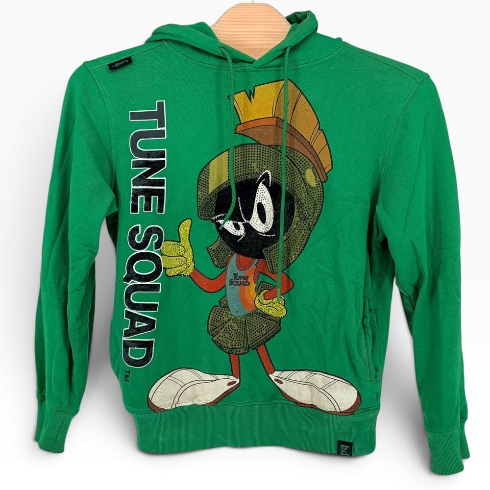 deKryptic Space Jam Marvin the Martian Hoodie Medium Green Tune Squad Rhinestone